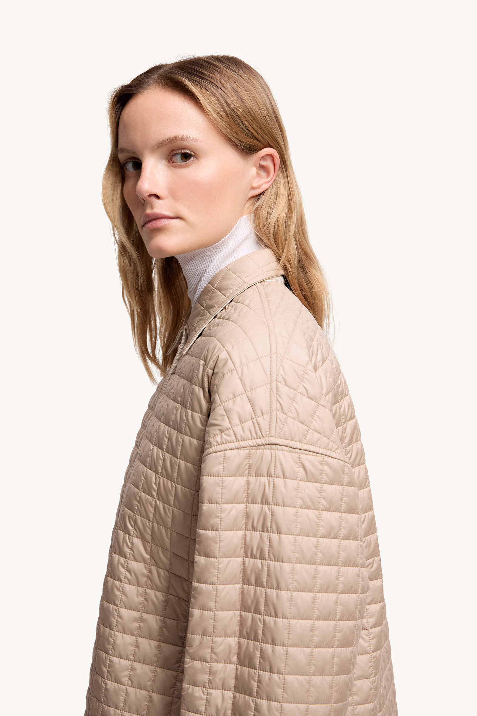 Square-Quilted Padded Shirt Women Beige Moncler 4
